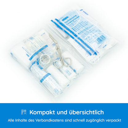 2-piece vehicle first aid kit according to the current DIN 13164:2022 | includes 2 med. face masks each | Valid for 2025 according to StVZO | First aid kit for car/motorcycle | Black