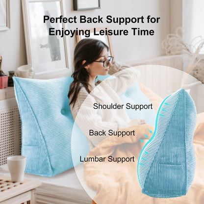 VERCART back cushion wedge cushion backrest pillow for bed sofa headboard padded bed pillow wall pillow sofa cushion large back cushion couch cushion decorative pillow corduroy azure blue 80cm