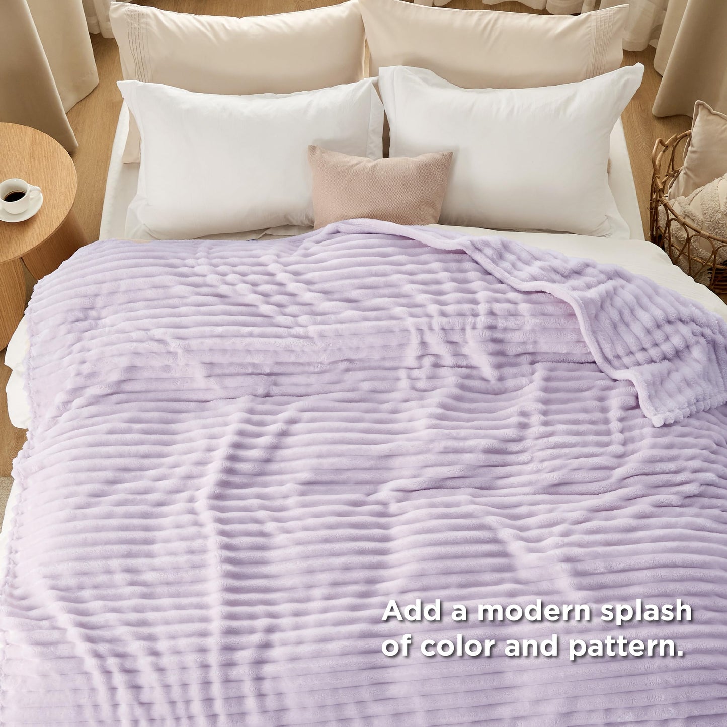 BEDSURE Cozy Blanket 220x240 - Bedspread, Wool Blanket & Fleece Blanket, Sofa Throw, Soft Warm Thick Cord Blanket for Room Decor, Living & Snuggle Blankets, XXL Large Cover, Lavender, 220 x 240 cm
