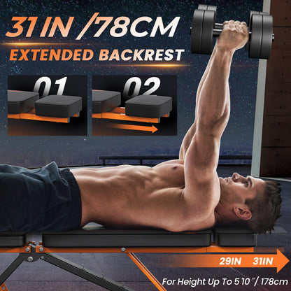 350KG folding weight bench - Bonvork workout bench with 1.6MM Thickened Steel, Incline bench for home gym, adjustable weight bench, Flat Decline Bench Press Bench (with headrest)