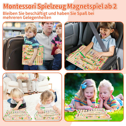 Montessori magnetic toy labyrinth for 2, 3, 4, 5, 6-year-olds. Magnetic motor skills toy for kids, wooden gift for 2, 3, 4-year-old boys and girls.