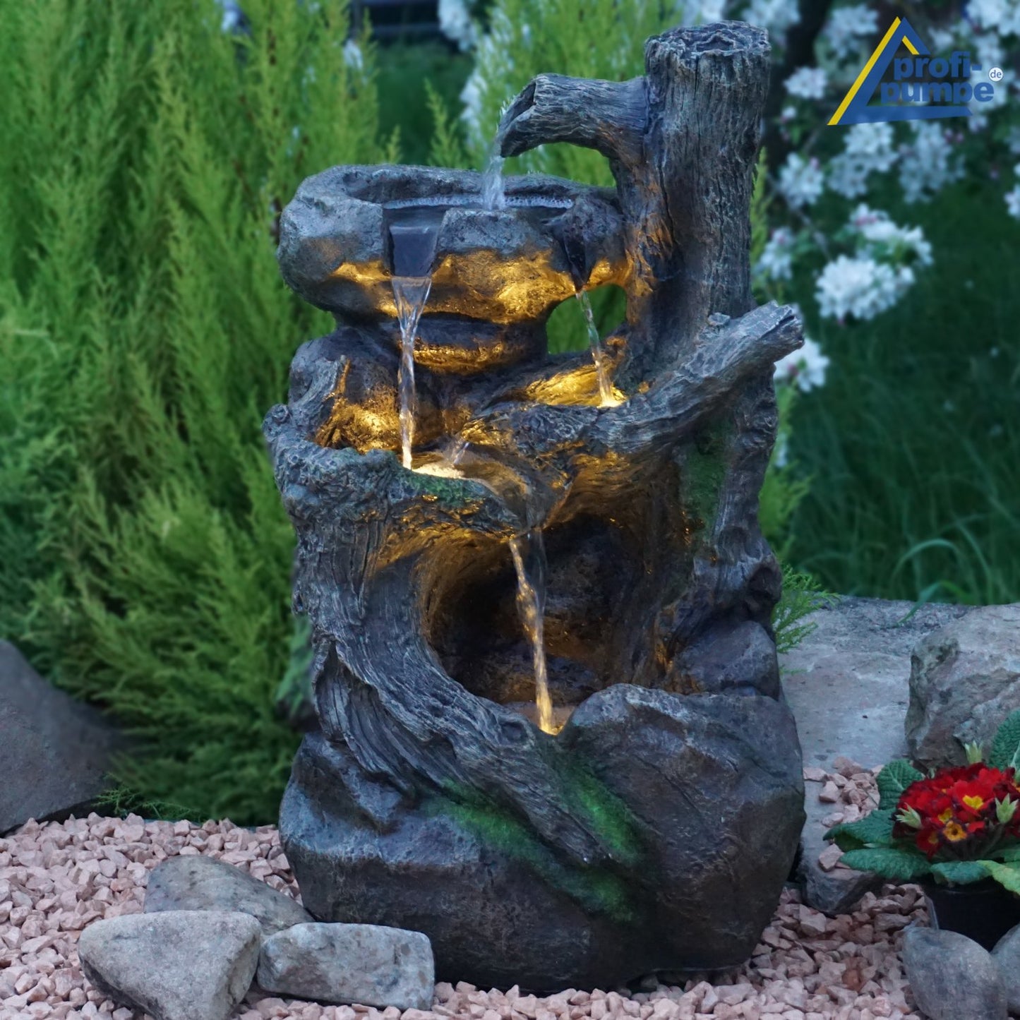Garden Fountain Decorative Fountain Indoor Fountain 230V Waterfall Water Feature for Garden, Pond, Patio, Balcony Very Decorative (TREE ROOT & Stone Cascade with LED Light)