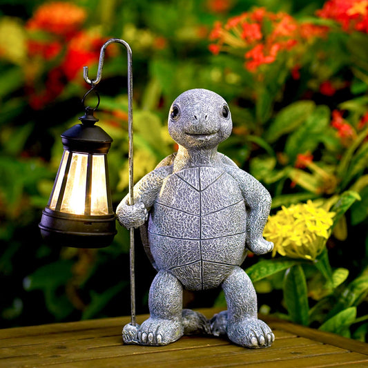 Yeomoo Turtle Garden Figurines with Solar Lights Outdoor Garden Decor - Turtle Decor Garden Room with Solar Lantern Gifts for Women Mom Birthday Weatherproof Decor for Balcony Patios