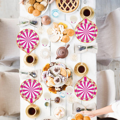 PARTY GO 96 Piece Partyware Set, Circus-themed Partyware Set, Peach and White Striped Circus-themed Birthday Tableware, Circus Party Supplies (24 Guests)