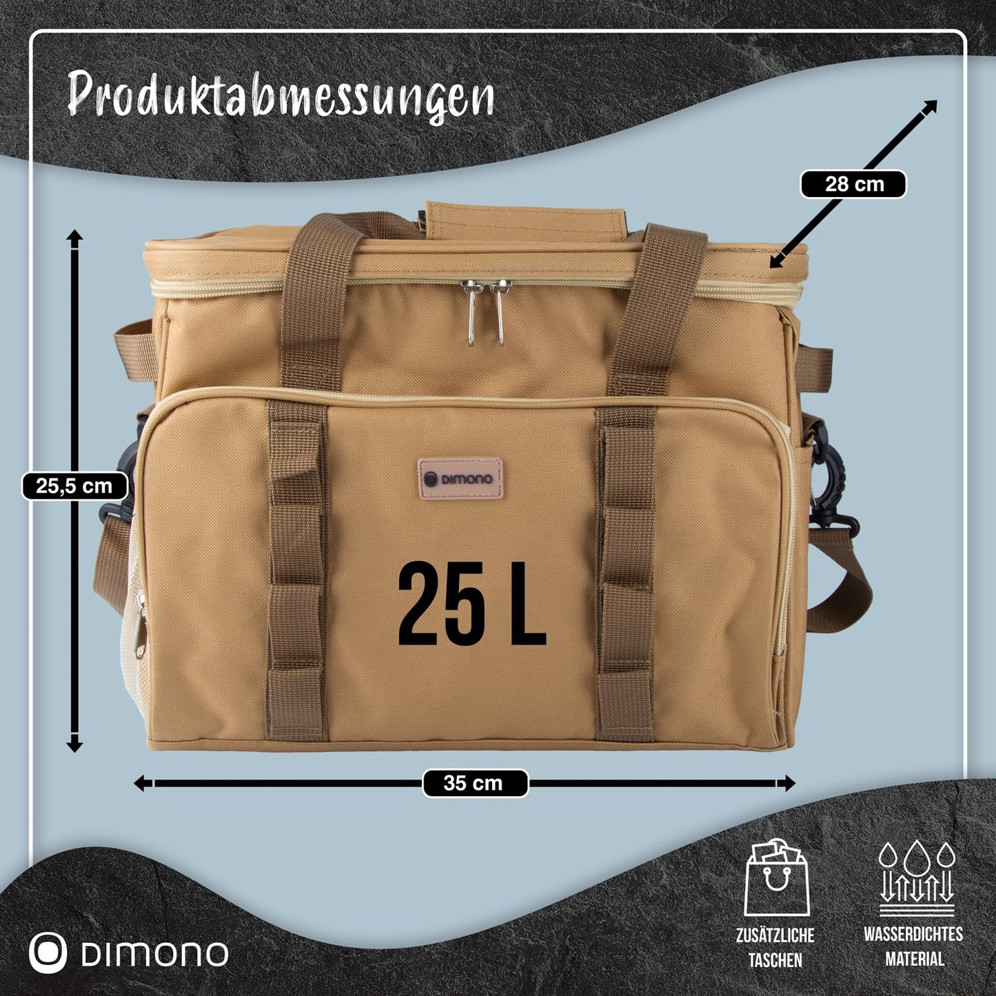 Large 25 liter insulated cooler bag XL ice bag picnic bag for camping travelling vacation (25 liters, brown)