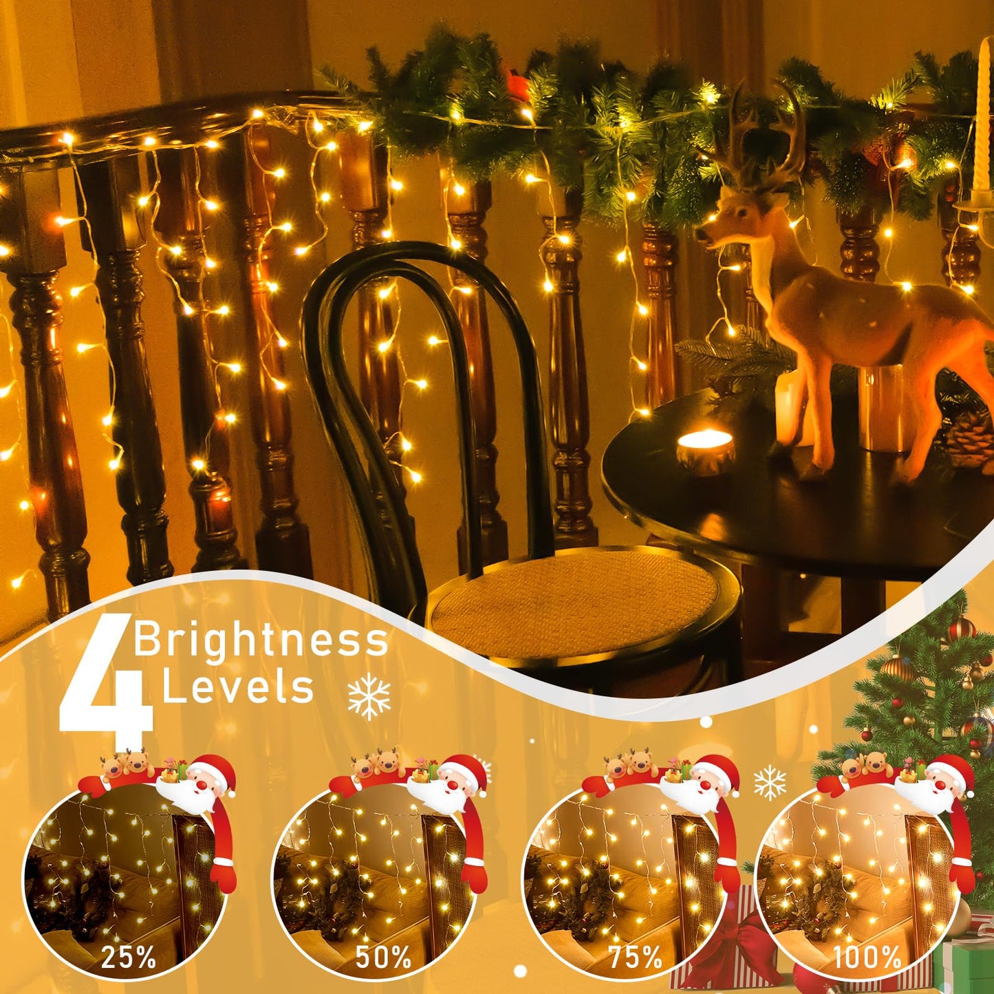 Auriostar Icicle Lights Outdoor 15M, 594 LEDs Christmas Lights Outdoor Warm White with Remote Control, Outdoor String Lights with Timer 8 Modes, Waterproof for Balcony Window House Christmas Decoration.