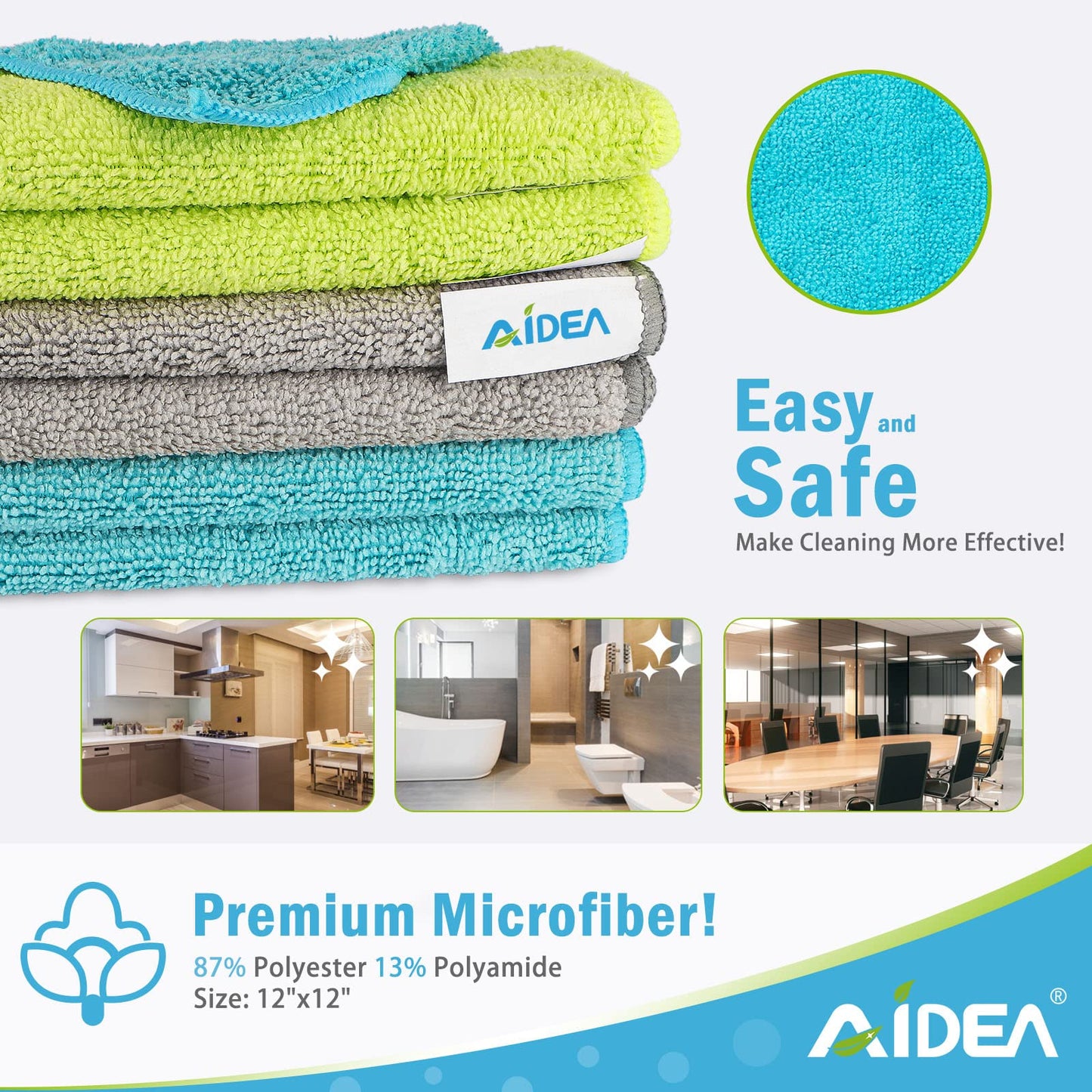 AIDEA Microfiber Cleaning Cloths 50 Pack, Microfiber Towels Dish Cloths Cleaning Rags Wiping Cloths Window Cloths, Soft Very Absorbent Lint Free Streak Free, For Home, Kitchen, Car, 30 x 30cm