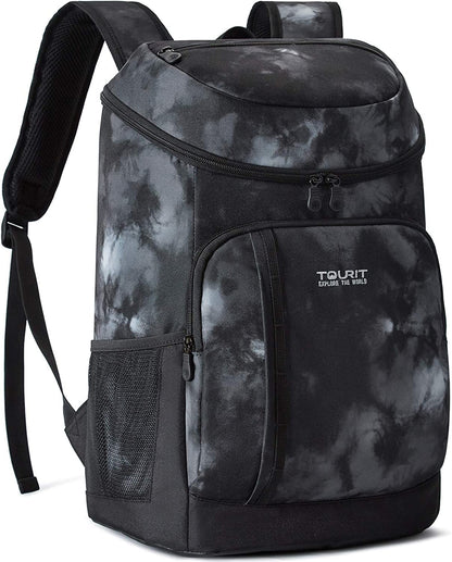 TOURIT Cooler Backpack Lightweight Backpack 28L with Bottle Opener Holds 30 Cans Tie Dye Black