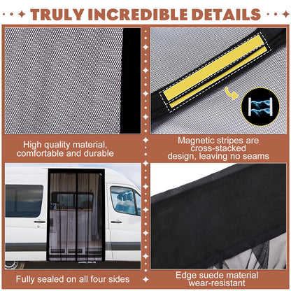 Magnetic Van Insect Screen for,Car Window Insect Net Universal Magnets Mosquito Nets, Center Magnet Closure RVs,Side Door/Trunk Camping Ventilation Mosquito Nets 210 * 150cm