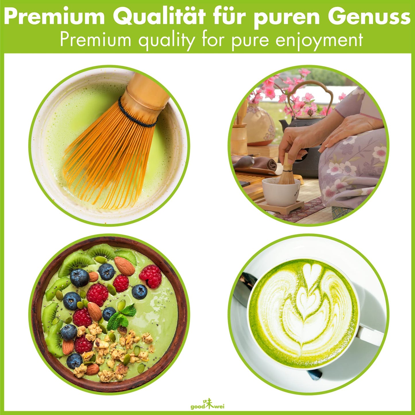 Goodwei BIO Matcha from Japan in the Matcha set complete with high-quality Matcha bowl made of ceramic, Matcha whisk, and whisk holder | Gift set for tea ceremony (Akai)
