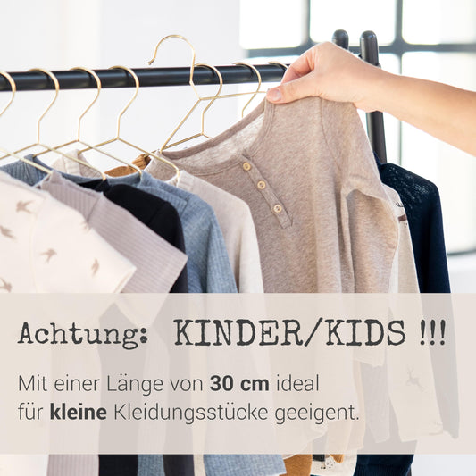 ROW&LINE® - Children's hangers (30 cm) - 20 pieces (Gold) - space-saving baby hangers - sturdy for heavy clothing - wire hangers for organization & uniform look in the closet.