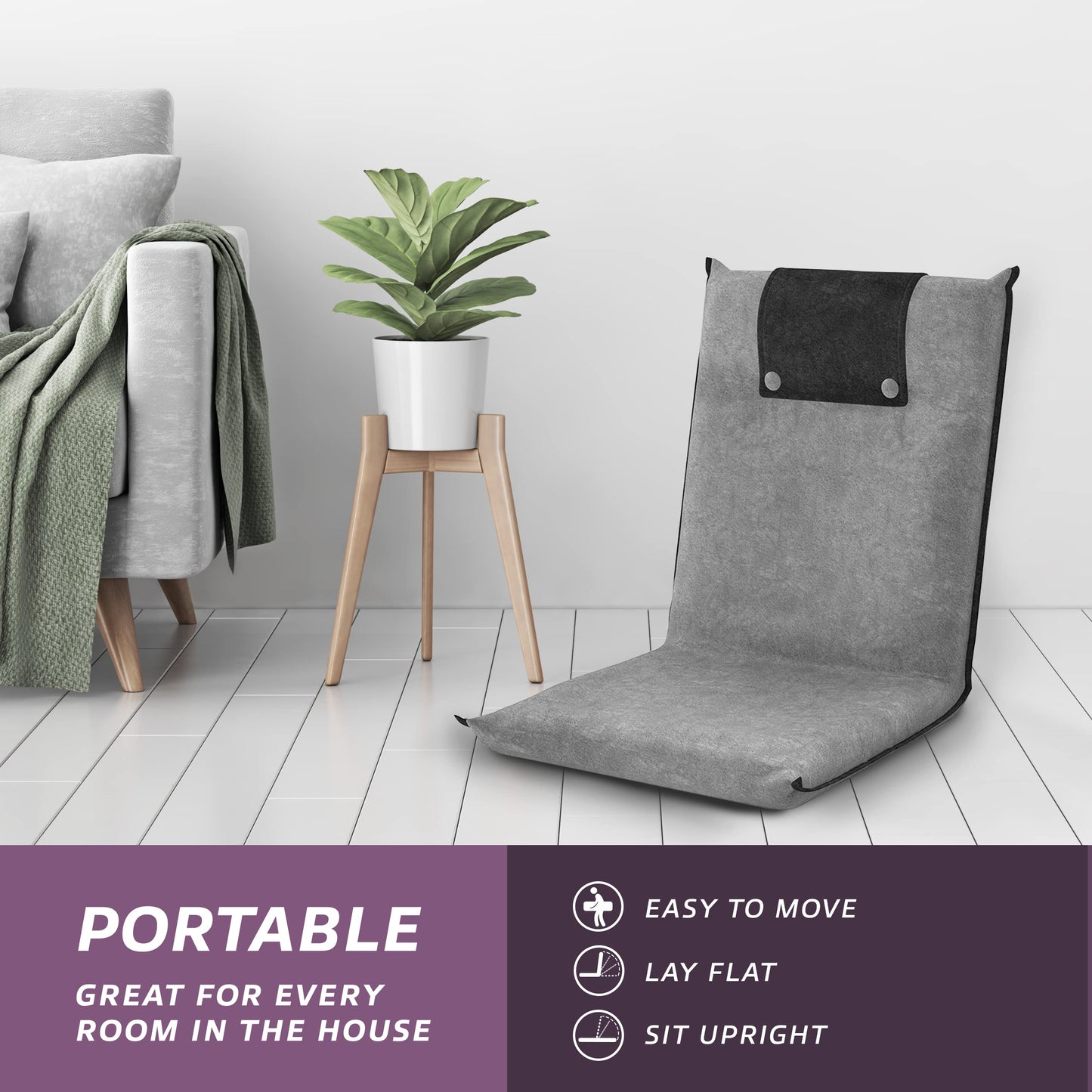 bonVIVO floor chair with backrest Easy II - seat cushion & outdoor relaxation chair for meditation, yoga, camping, or as a gaming chair for teenage relaxation (black)