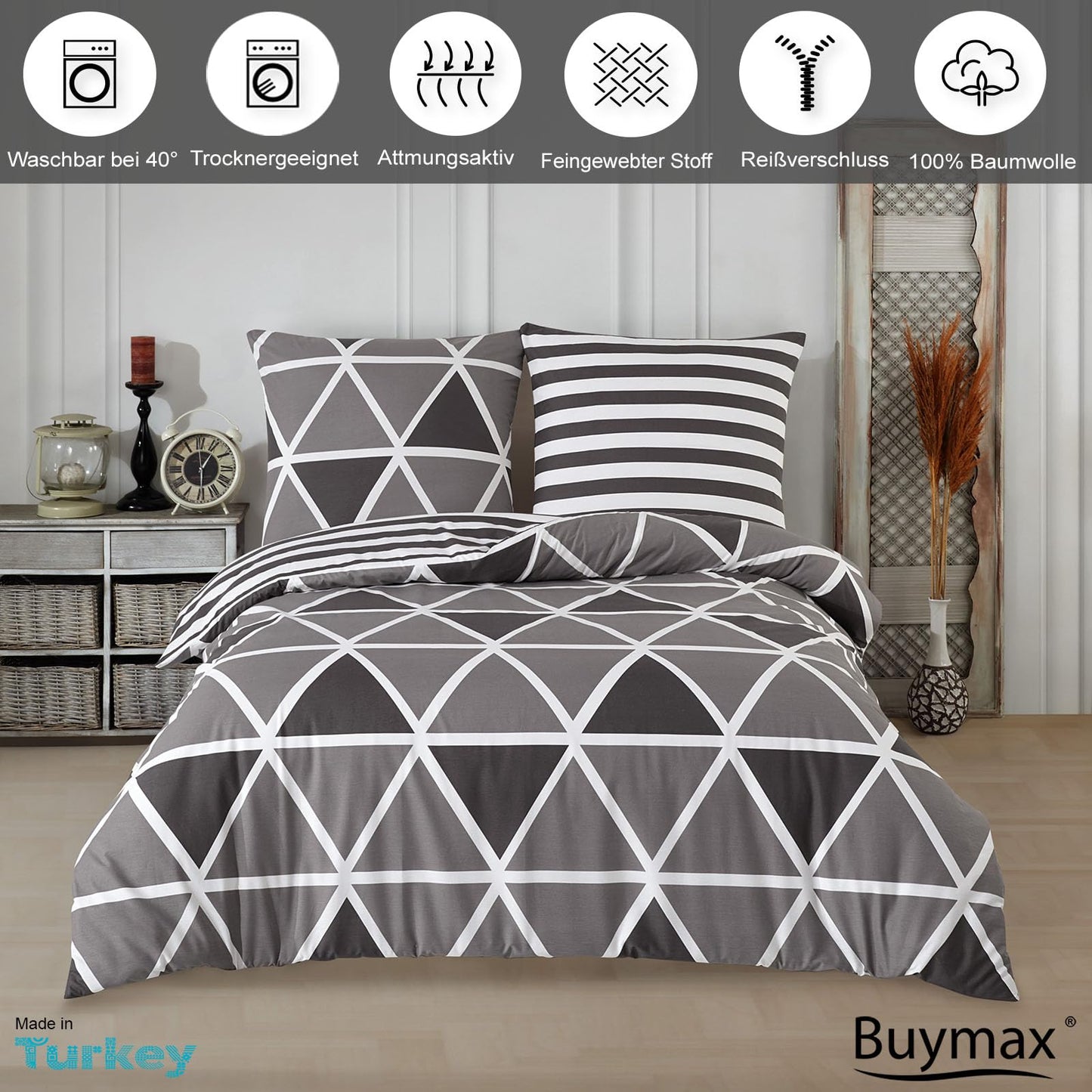 Buymax® bedding 135x200 100% cotton 2-piece duvet cover - bedding sets 135 x 200cm 1 x pillowcase 80x80cm, ÖKO-TEX Renforcé duvet cover set with zipper