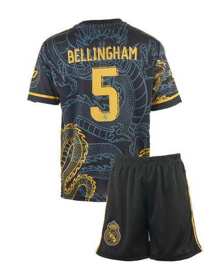 Madrid Bellingham Dark Blue Dragon Football Kids Jersey, Special Design, Soccer, Limited Edition, Come with Shorts (Dark Blue, 152, Bell)