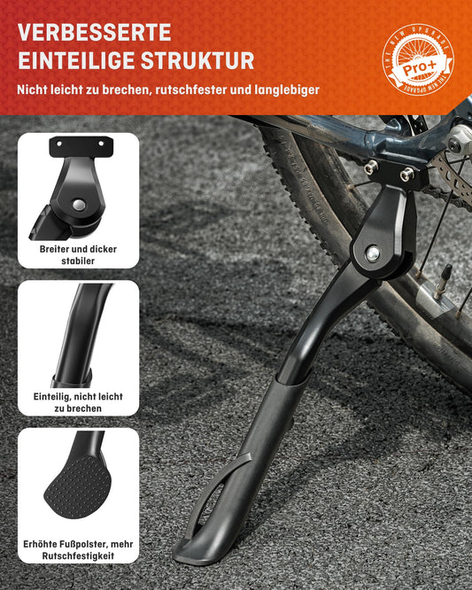 HENMI Bike Stand 24-29 Inch Pro+, Bike Stand with 2 Holes, Stable Side Stand, Designed for E-Bike and MTB, 40mm Hole suitable for M6 screws.
