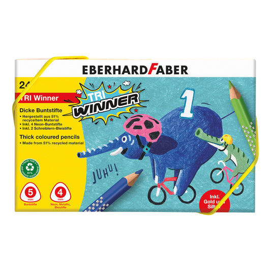 Eberhard Faber 518424 - Colored Pencils Set TRI Winner, 24 break-resistant color pencils, including 2 writing pencils