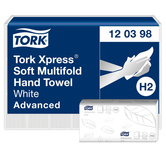 Tork Xpress Soft Multifold Hand Towels White H2, Advanced quality, 2-ply, Zigzag fold, absorbent, 21 x 180 sheets, 120398