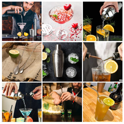 Sosayet Cocktail Shaker Set, 10-piece Stainless Steel Cocktail Set with accessories & recipe cards, 750mL Bartender Set for beginners & professionals - Gift for Men.