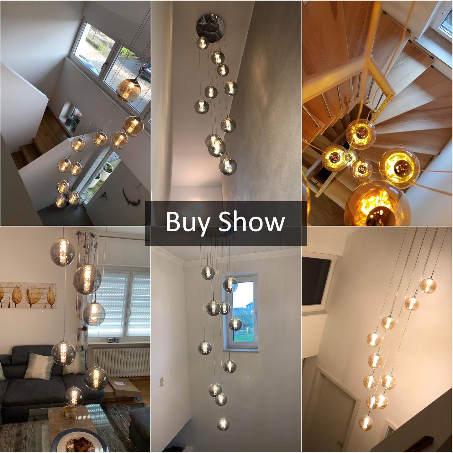 CBJKTX pendant light staircase pendant lamp height adjustable - modern dining table pendant light 10-flame hanging lamp smoke grey made of glass 200CM dining table lamp for living room dining room kitchen hallway staircase