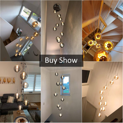 CBJKTX pendant light staircase pendant lamp height adjustable - modern dining table pendant light 10-flame hanging lamp smoke grey made of glass 200CM dining table lamp for living room dining room kitchen hallway staircase