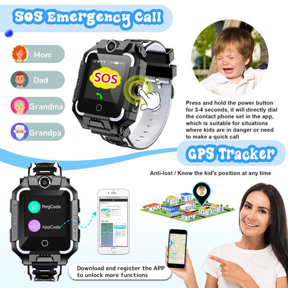 Children's GPS tracker smartwatch for boys and girls, 4G video & phone call with 360° rotation, kid's GPS watch for 4-12 years old, perfect for Christmas & birthday gifts (T10 black)