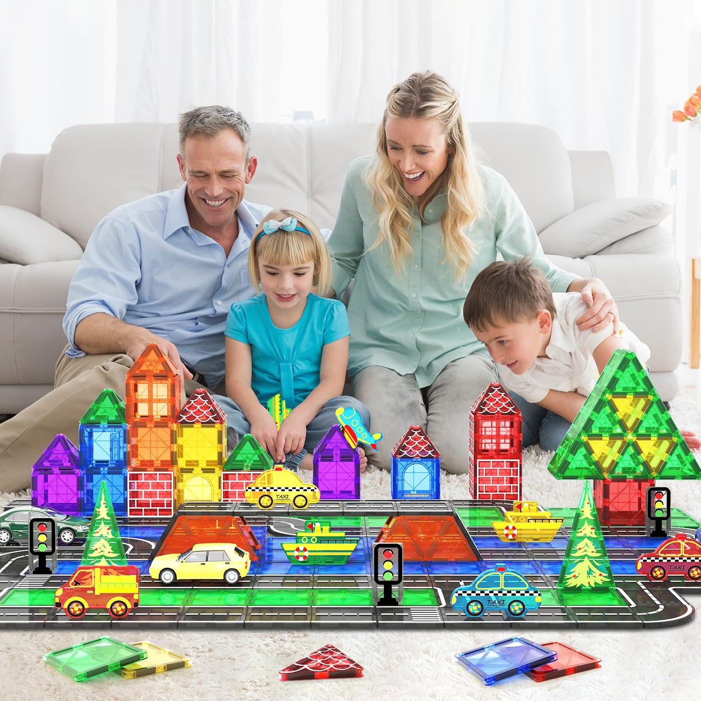 Magnetic tiles city street set, kids toy, sensory games for 3 year old boys and girls, magnetic blocks for kids ages 3-5, 4-8 years old, classroom, a must-have.