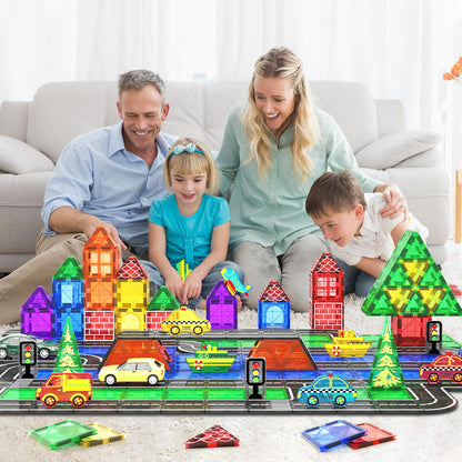 Magnetic tiles city street set, kids toy, sensory games for 3 year old boys and girls, magnetic blocks for kids ages 3-5, 4-8 years old, classroom, a must-have.
