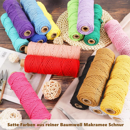 3mm x 30M Macrame Cord, 18 pieces of cotton cord for DIY crafts, knitting, boho decor. Perfect for wall hangings, living room, balcony, bedroom decoration.