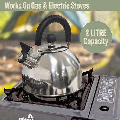 Milestone Camping Unisex-Adult Whistling Kettle, tea pot, coffee pot, indoor/outdoor camping hiking picnic, stainless steel, 22x21x18