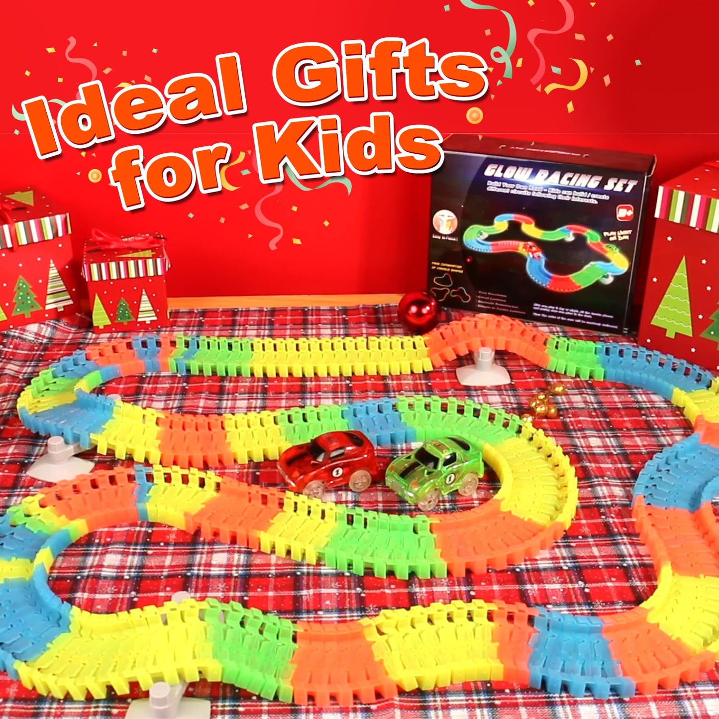 Toys for 3 years old. Race track for kids with 240 pieces. Glow tracks for cars. Great gift for girls and boys aged 3-6.