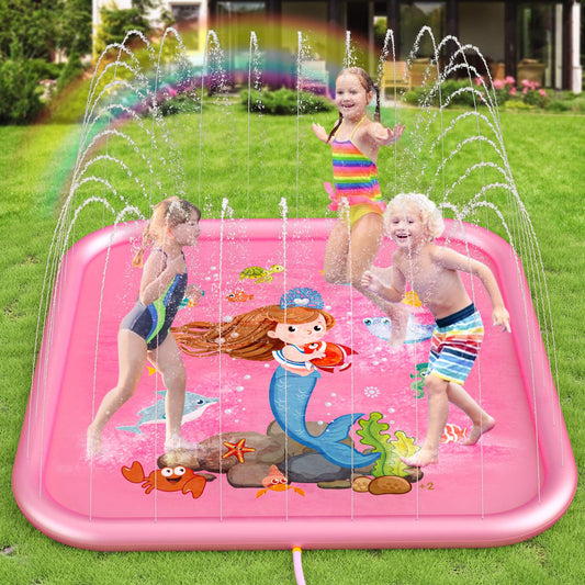 Peradix Splash Pad, 170CM sprinkler water play mat anti-slip splash play mat summer outdoor garden kids toy sprinkler pool for baby party 3-12 boys and girls