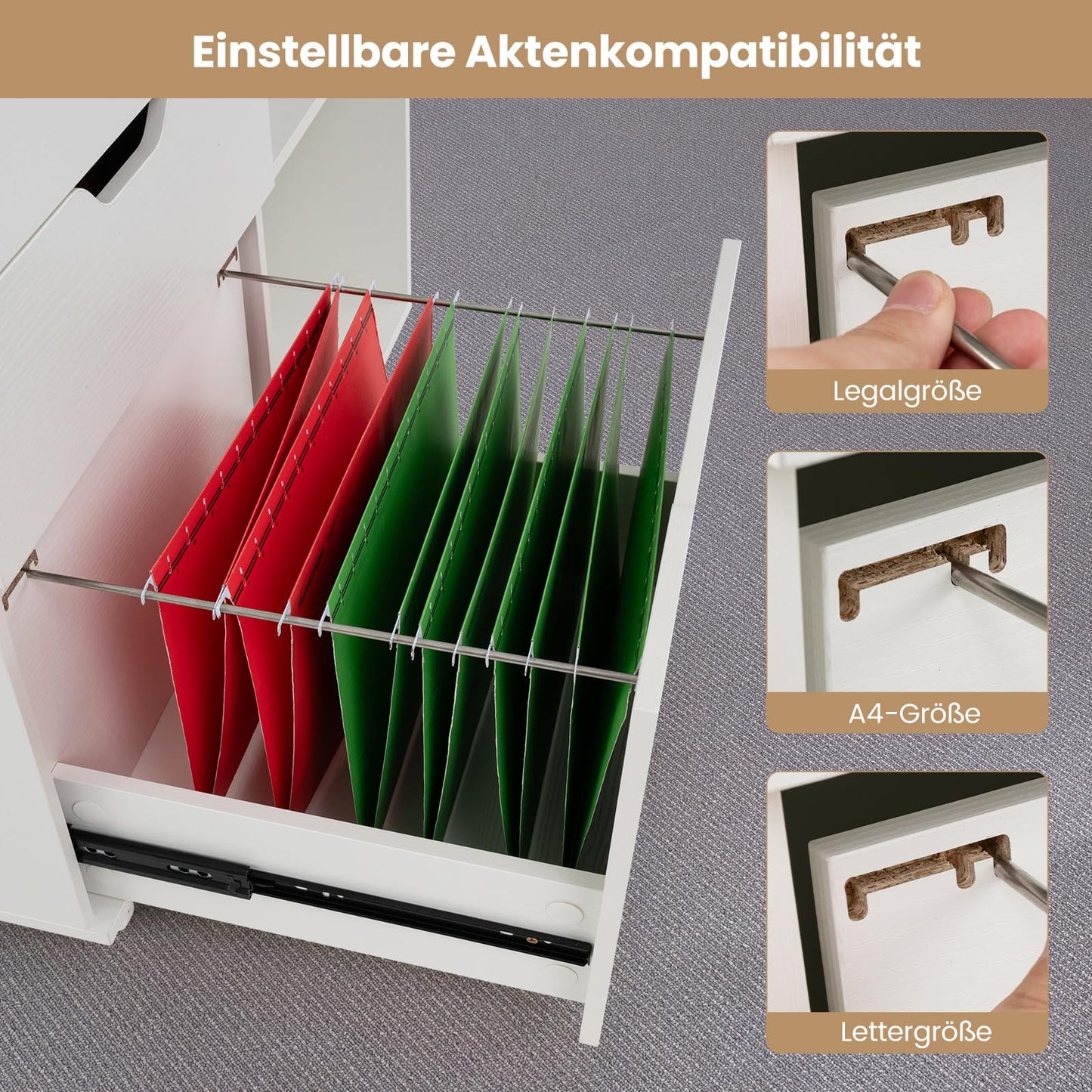 COSTWAY rolling container with 3 drawers, file cabinet with wheels and open compartments, printer stand, office cabinet for documents in DIN A4, letter format, legal format (white)