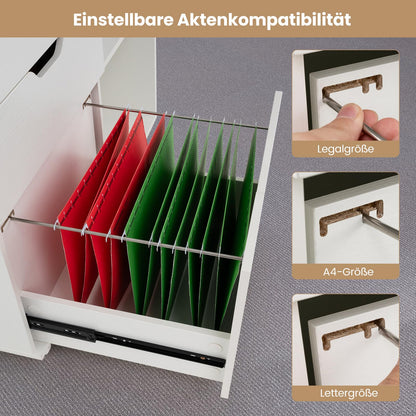 COSTWAY rolling container with 3 drawers, file cabinet with wheels and open compartments, printer stand, office cabinet for documents in DIN A4, letter format, legal format (white)