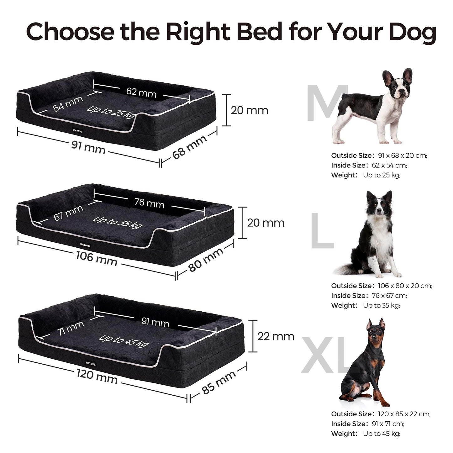 HMTOPE Orthopedic Dog Bed, Dog Sofa, High Edge, Dog Pillow, Dog Basket, Detachable and Washable, Large Dogs & Medium Dogs-120x85x22cm, Gray