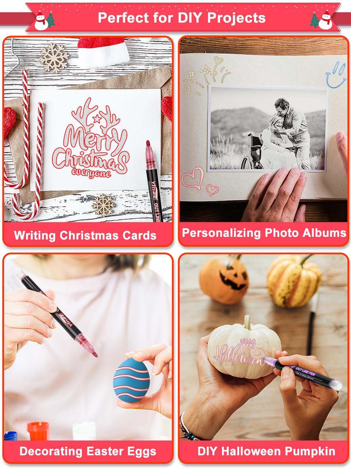 YITHINC Glitter Pens Magical Pens, Advent Calendar Fillers for Kids, Girls Gifts 4-12 years, Santa Gifts for Kids, 48 Outline Pens Magic Pens for Advent Calendar Fillers.
