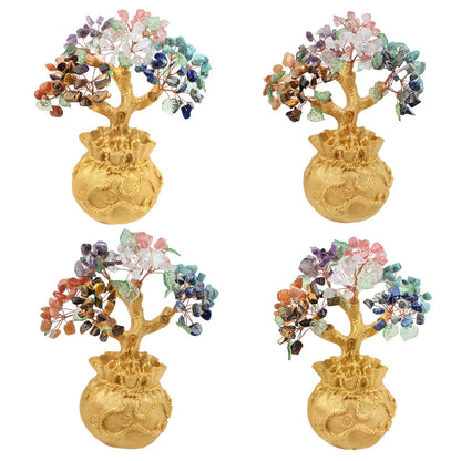 Mookaitedecor 7 Chakra Stone Money Tree with Golden Money Bag Base, Feng Shui Tree Bonsai Ornament for Home & Office Decoration Wealth and Luck.