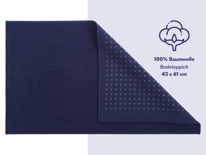 Hammetex 100% cotton non-slip bath mat, 43x61 cm bath rug for bathroom toilet, absorbent quick-drying washable bath floor mats, navy blue