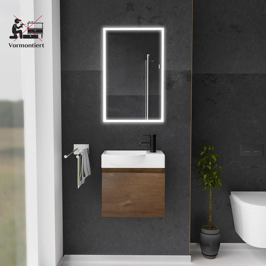 Alpenberger washbasin with cabinet | guest toilet sink small 45 cm wide | countertop sink with sink cabinet | bathroom wall cabinet | washbasin cabinet oak
