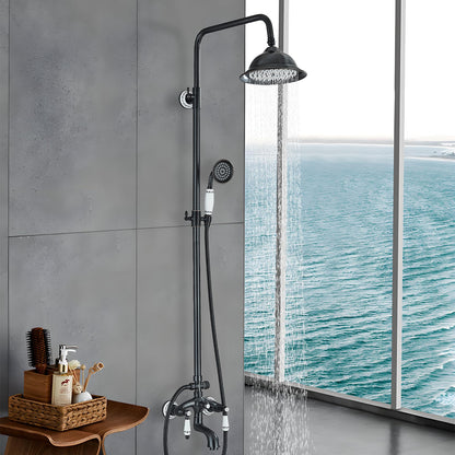 Suguword Black Shower Faucet Set Shower System Rain Shower Set with Shower Head Shower Column Rainfall Hand Shower Bar Blue and White Porcelain Complete Set Shower Faucet Anti-Liming