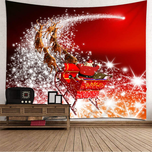 Whoiy wall hanging Christmas, wall tapestry boho 350X256cm polyester Santa Claus and elk photo background banner Christmas home decoration