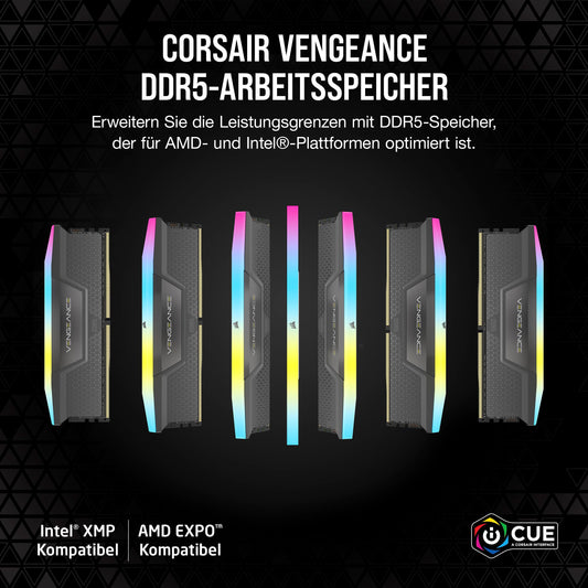 CORSAIR VENGEANCE RGB DDR5 RAM 32GB (2x16GB) 6000MHz CL30-36-36-76 1.40V AMD EXPO Intel XMP 3.0 Desktop Memory – Gray (CMH32GX5M2B6000Z30K)
