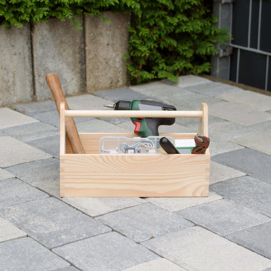 LAUBLUST Wooden Tool Box - Tool Case with Handle - Natural, 34 x 18 x 20 cm | Empty Toolbox - Men's Handbag | Gift Basket for Filling - FSC®