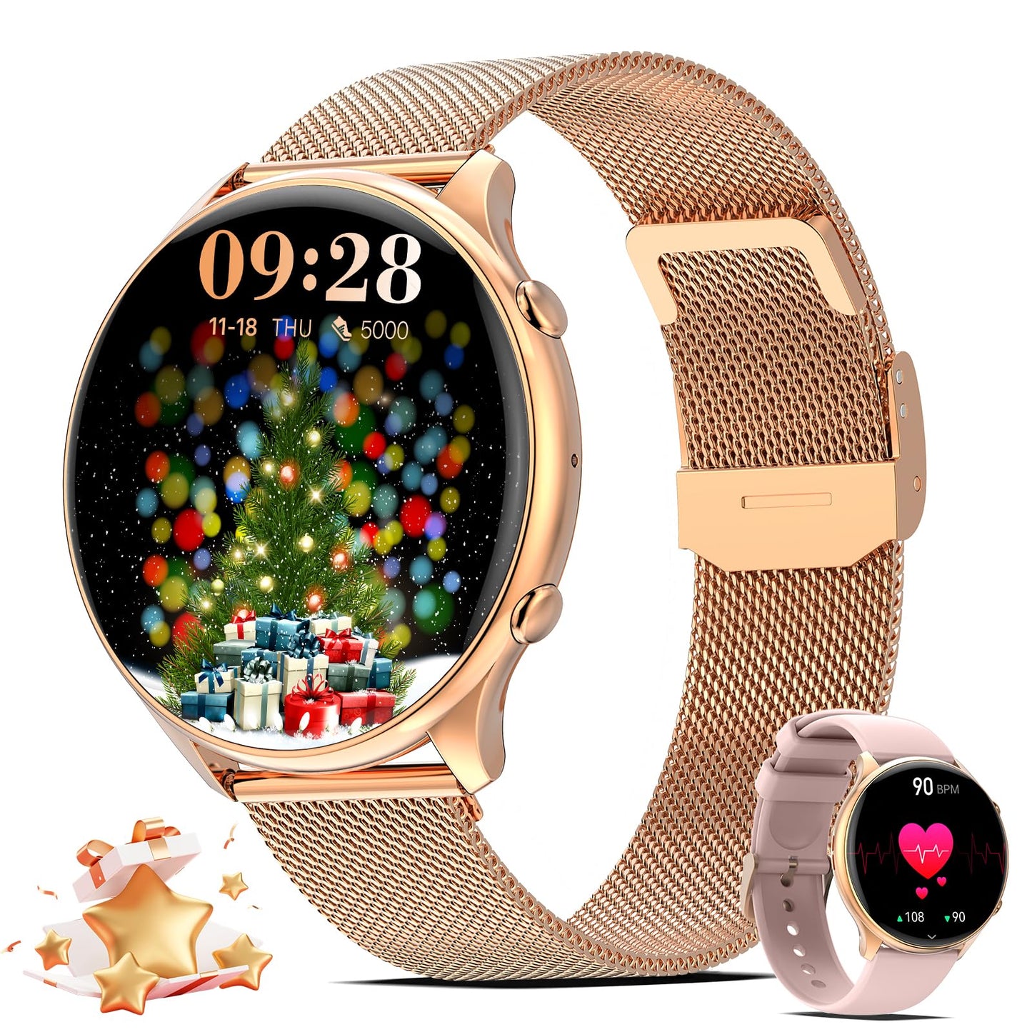 Nendefin Smartwatch Women, 1.39 inch round watch with phone function and Whatsapp voice assistant. Fitness tracker with activity tracker, 100+ sport modes. Women's fitness watch for Android iOS.