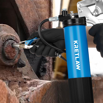 KRETLAW Grease Gun Set 10 Piece, Heavy Duty Grease Gun 7000 PSI with Pistol Grip, Quick Release Coupler and Flexible Hose for 400g Cartridges