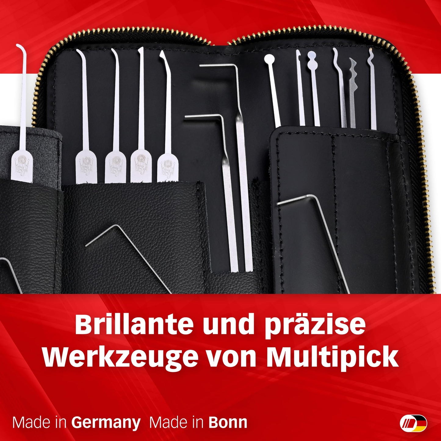 MULTIPICK ELITE 17 Lockpicking Set [17 pieces incl. leather case] Lockpick Tool, crack locks - Lock Picks incl. tension wrench - Lock picking - Professional Pick Set - Lockpicking Kit - Pick Set Kit