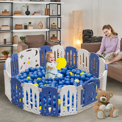 UISEBRT Playpen Baby Playard Foldable with Door and Toy Board, Plastic Safety Fence Playpen Protection Activity Center for Kids, BPA Free, 18 Panels Blue