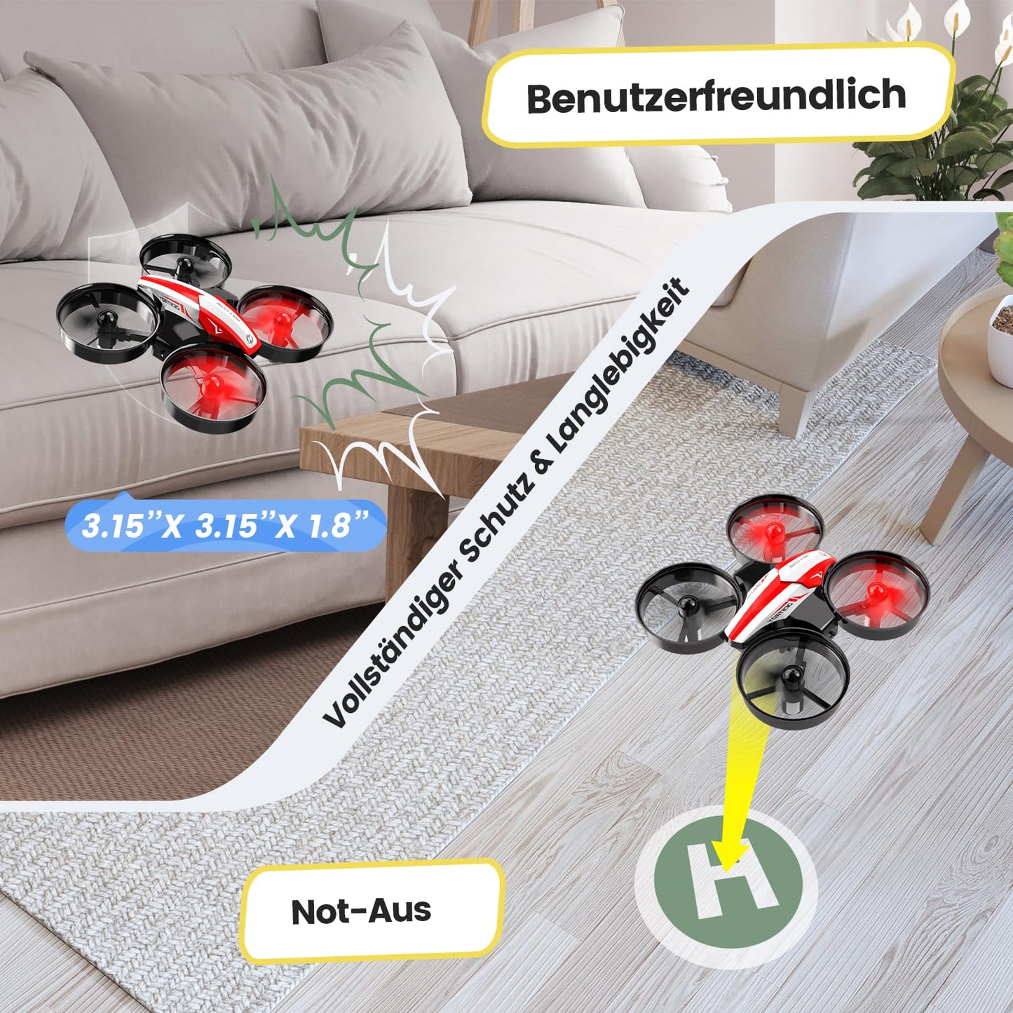 Holy Stone HS210 Mini Drone for Kids Beginners, RC Quadcopter with 3 Batteries Long Flight Time, Automatic Altitude Hold, 3D Flips, Headless Mode, One Key Start Gift Toy for Boys Girls Red, C0