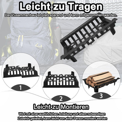 Onun 46cm fireplace grates firewood log rack cast iron wood rack fireplace stand, indoor wrought iron grill fireplace wood grate for indoor fireplaces, outdoor camping cooking, ignition tools wood stove, Tye B.