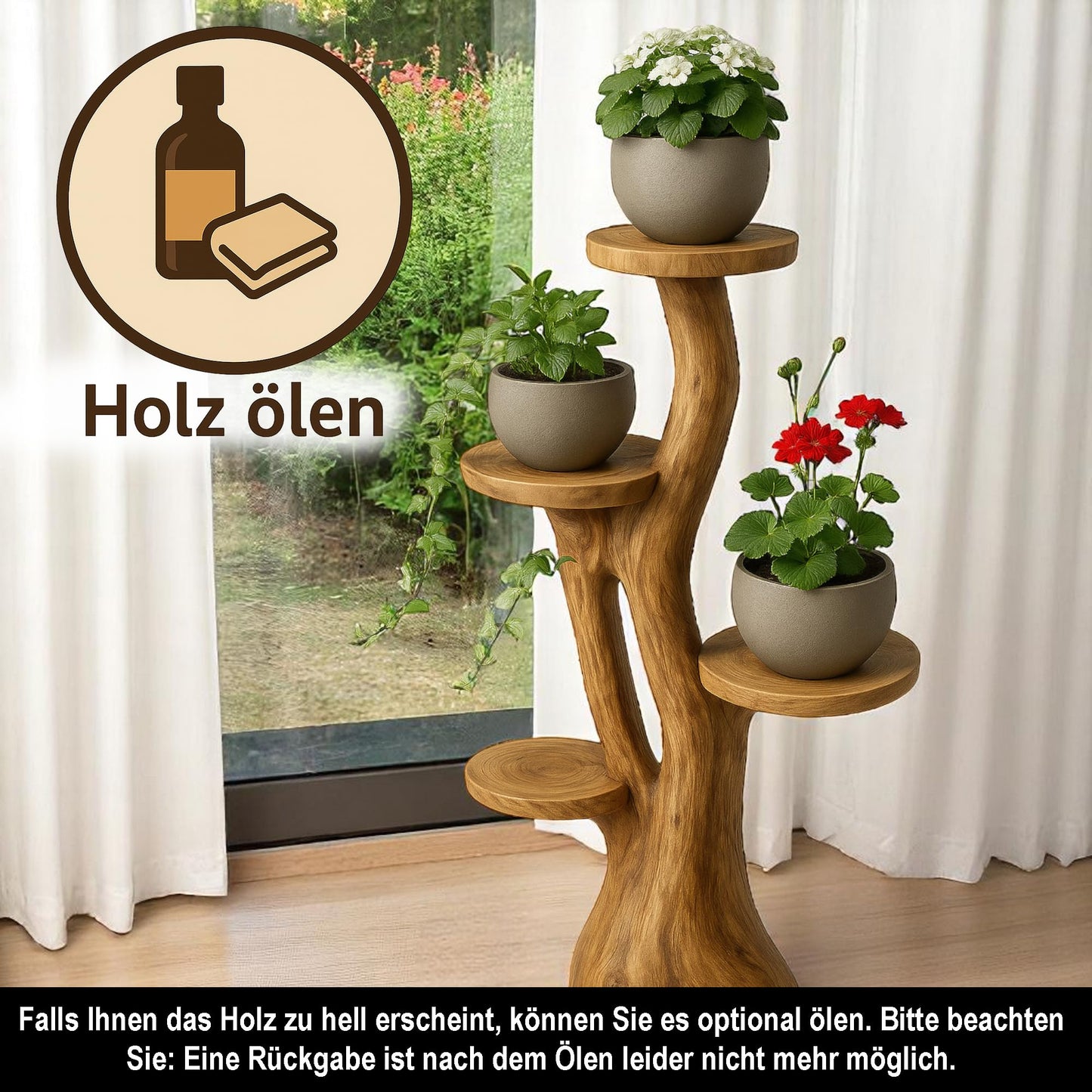 My-goodbuy24 flower stand, flower ladder, flower podium, flower stool - all made of solid Suar wood and featuring 4 shelves for plants and floral decorations.