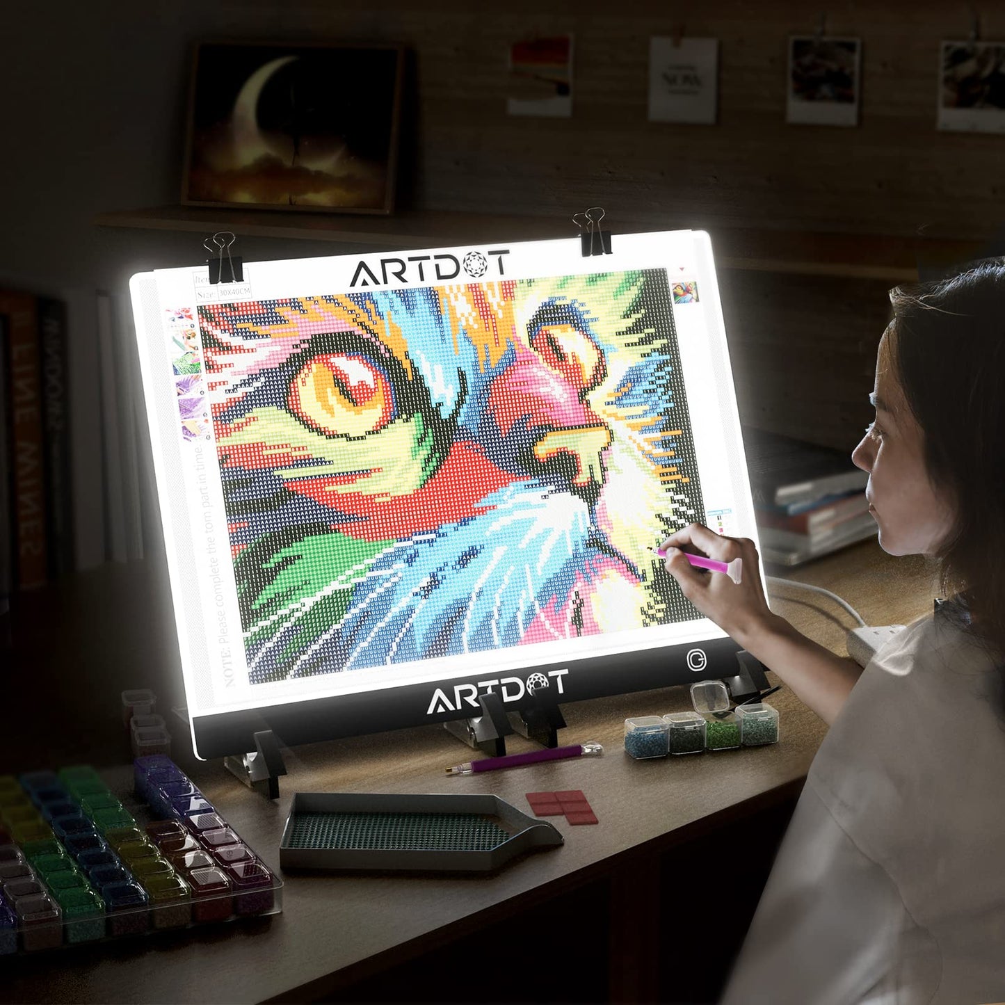 ARTDOT light table A3 as 5D diamond painting accessory, adjustable brightness diamond painting light pad with stand for adults.